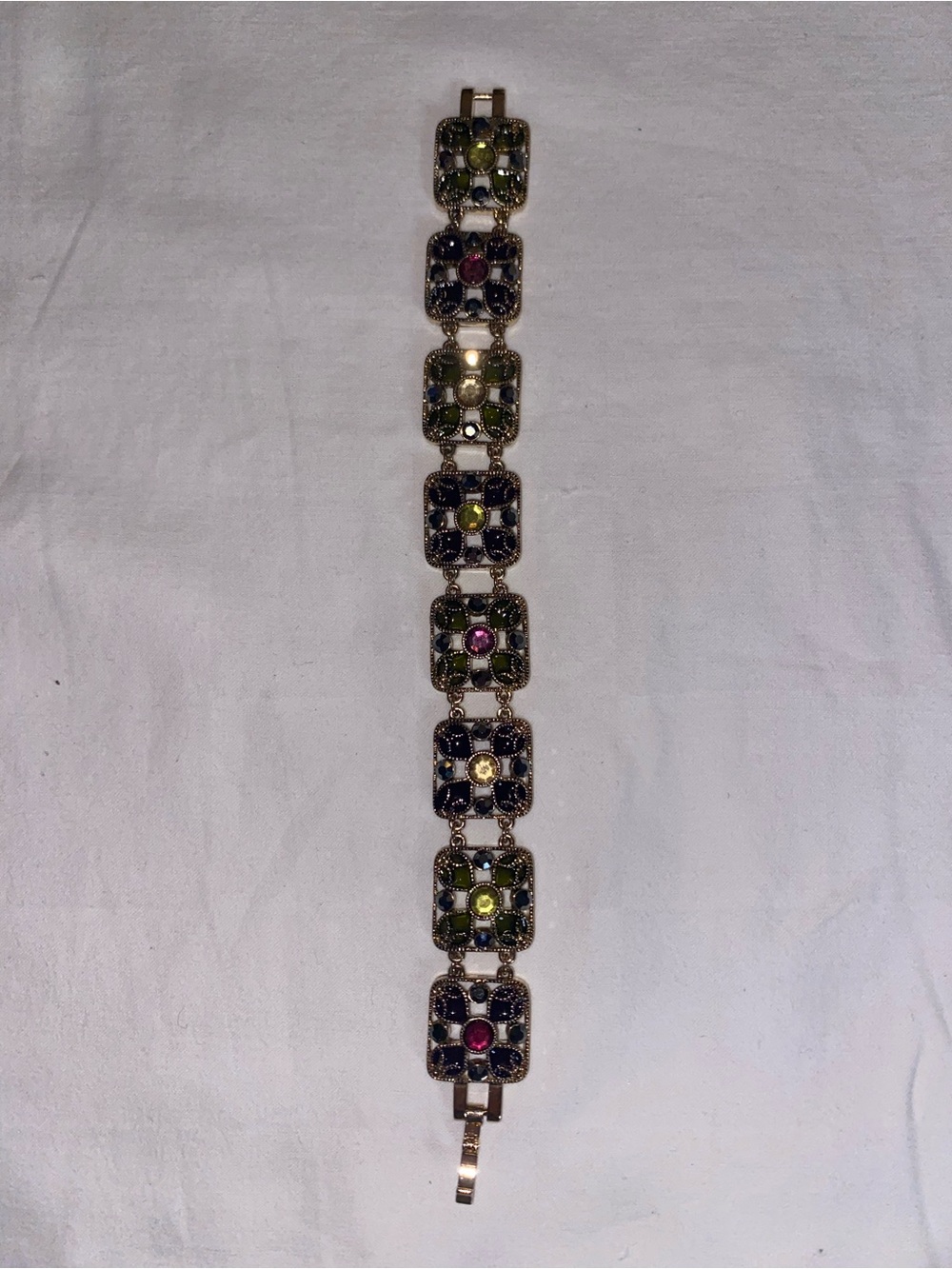 Monet Gold-Tone Square Link Bracelet with Multicolor Stones